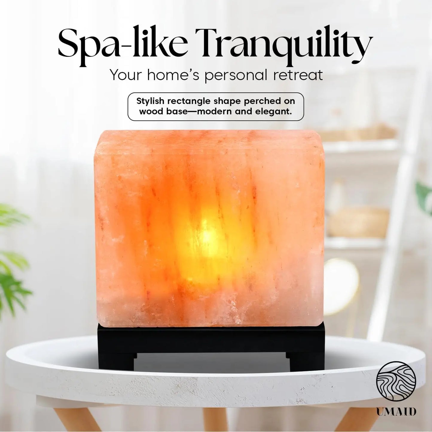 XMSJ Himalayan Salt Lamp Rectangle On Wood Base Dimmable