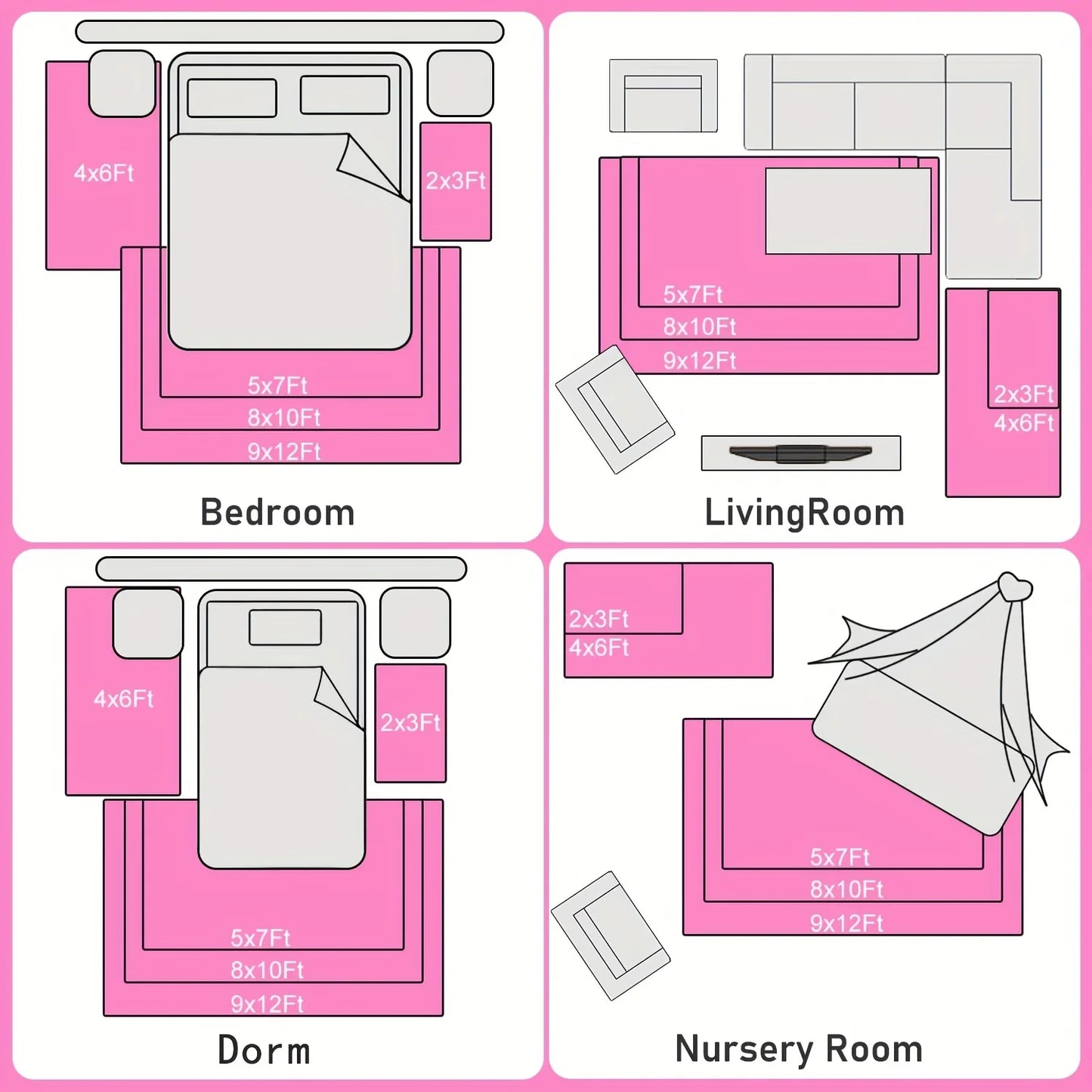 NONEDesign Soft Shag Rug Non-Slip For Living Room 4 Stickers