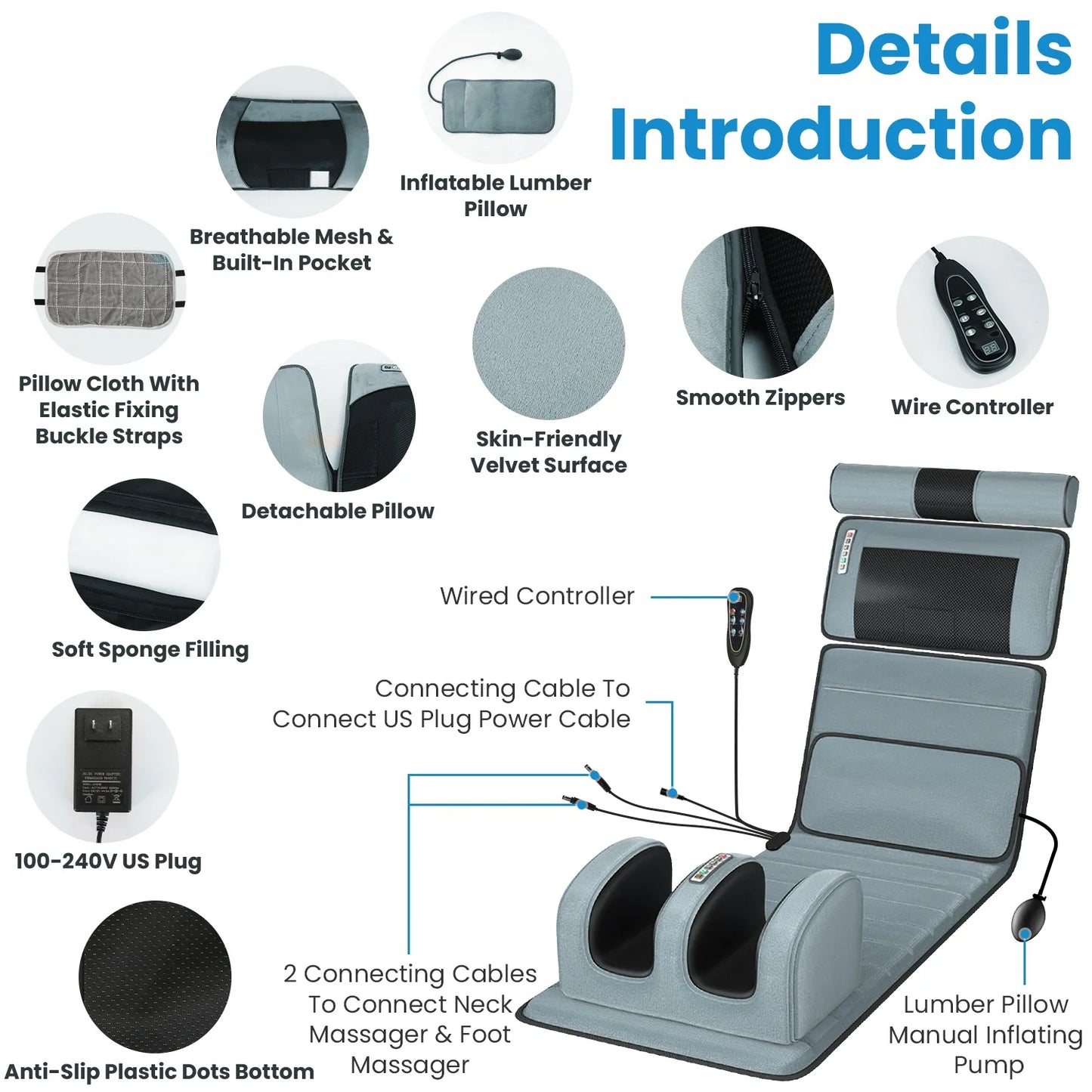 Foldable Electric Massage Pad With Heat Timer And Vibration