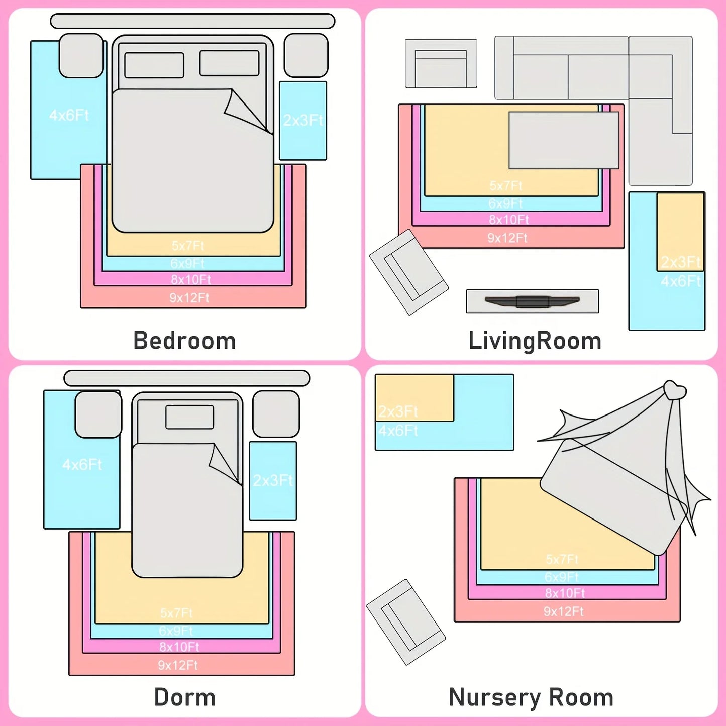 NONEDesign Shaggy Tie Dye Rainbow Rug For Living Room
