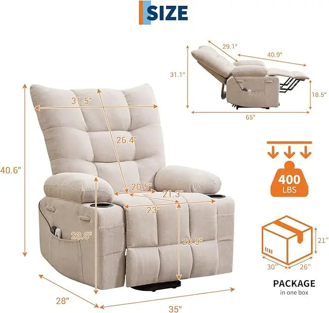 Power Lift Recliner Chair With 45 Degree Stand And Massage