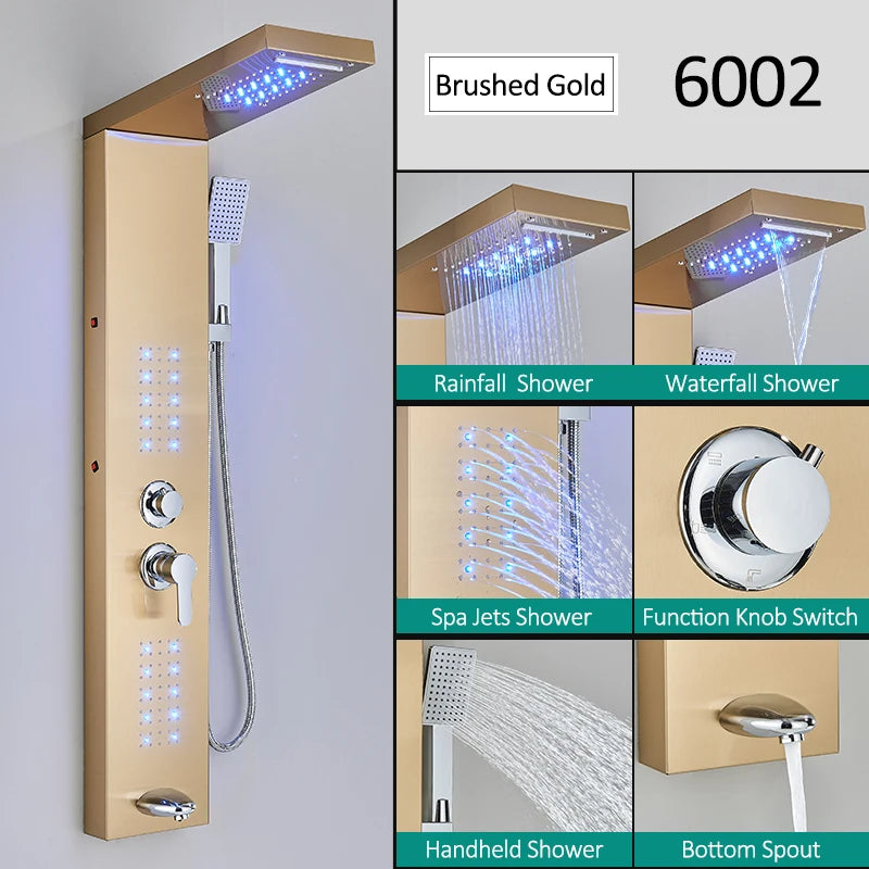 Quyanre LED Shower Panel Tower System Rain Waterfall Massage