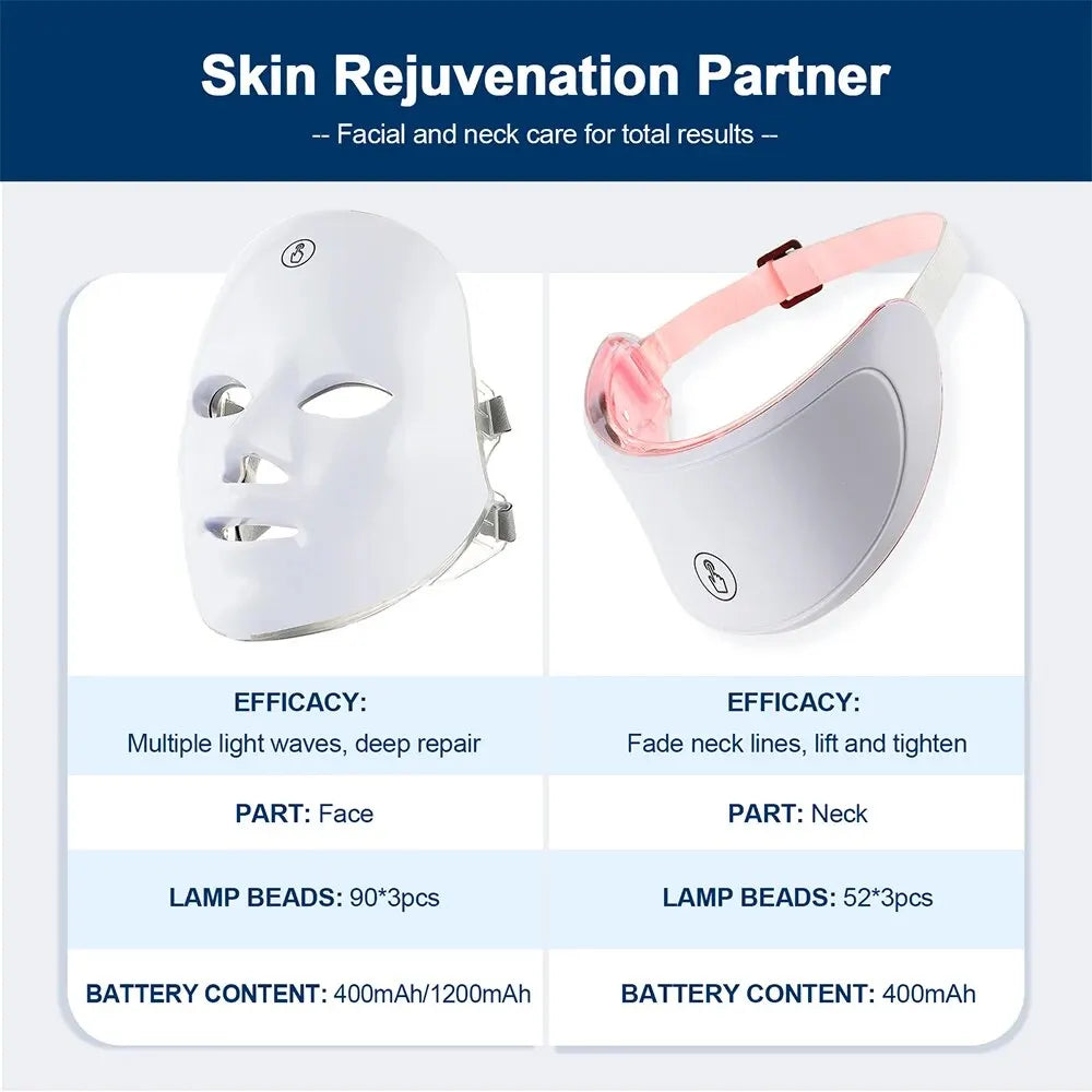 Foreverlily 7 Colors LED Facial Mask For Neck Tightening