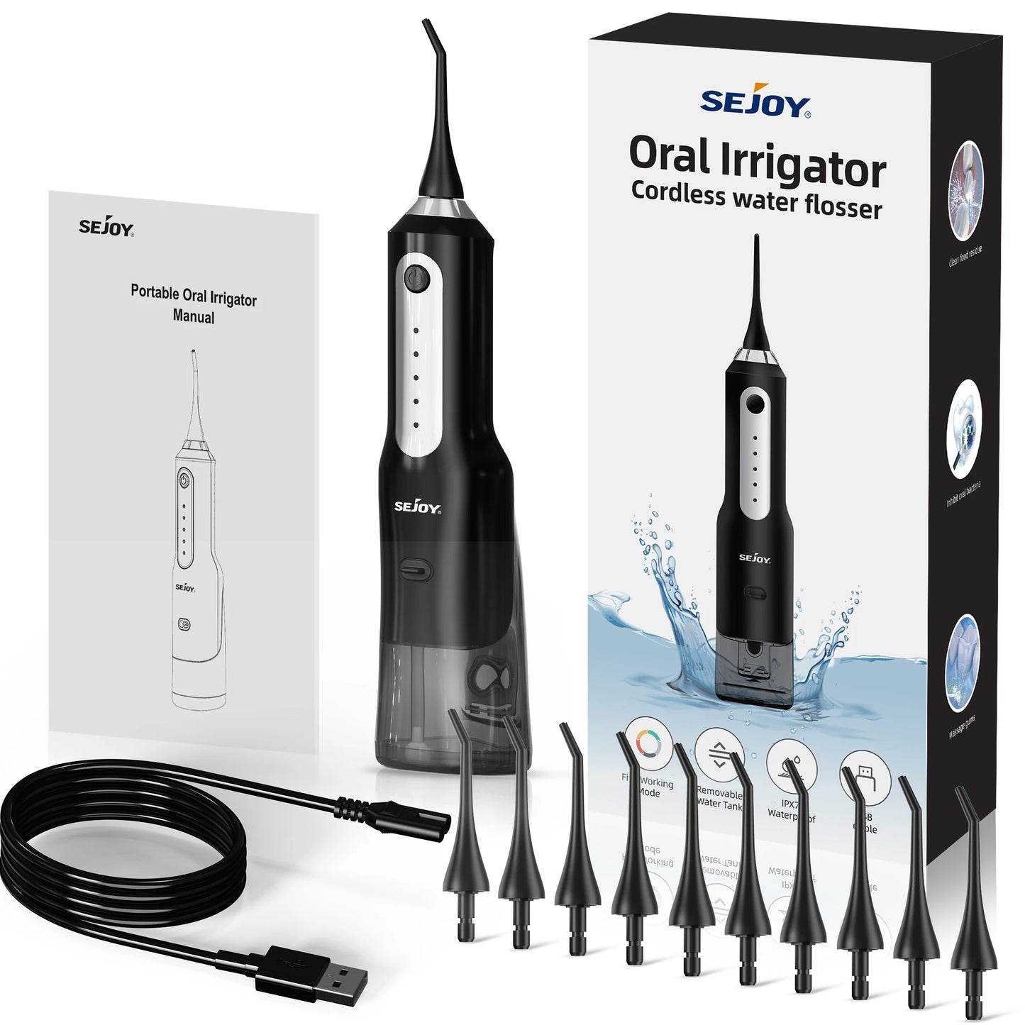 Sejoy Water Flosser 5-Mode Portable Oral Irrigator With Jet Tips