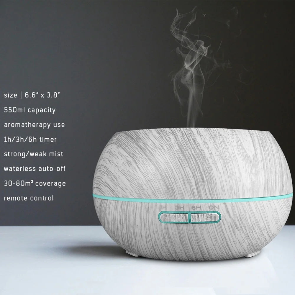 Oeny Wood Grain Ultrasonic Diffuser With Remote 7 LED Lights
