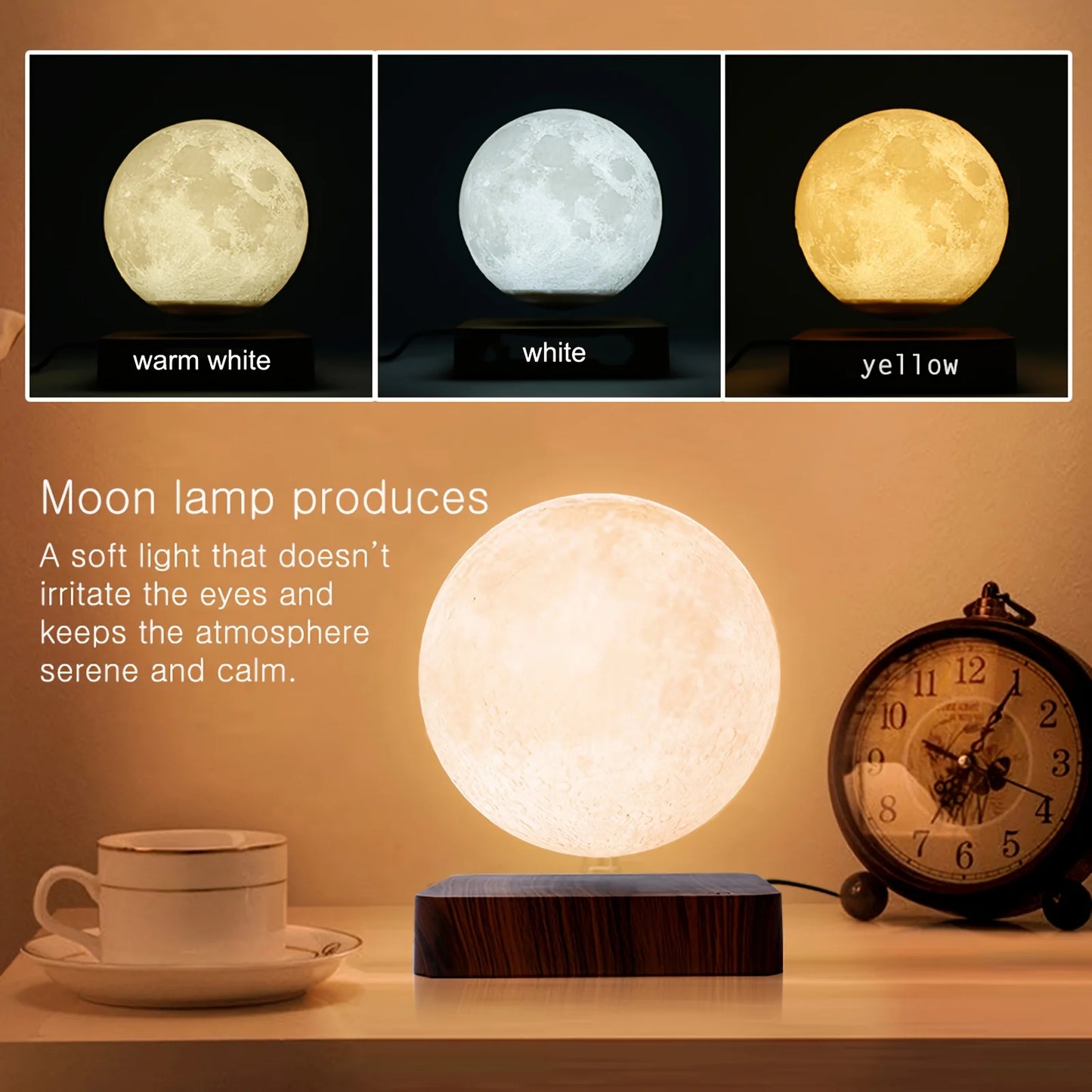 Mexllex Magnetic Floating Moon Lamp with Wooden Base