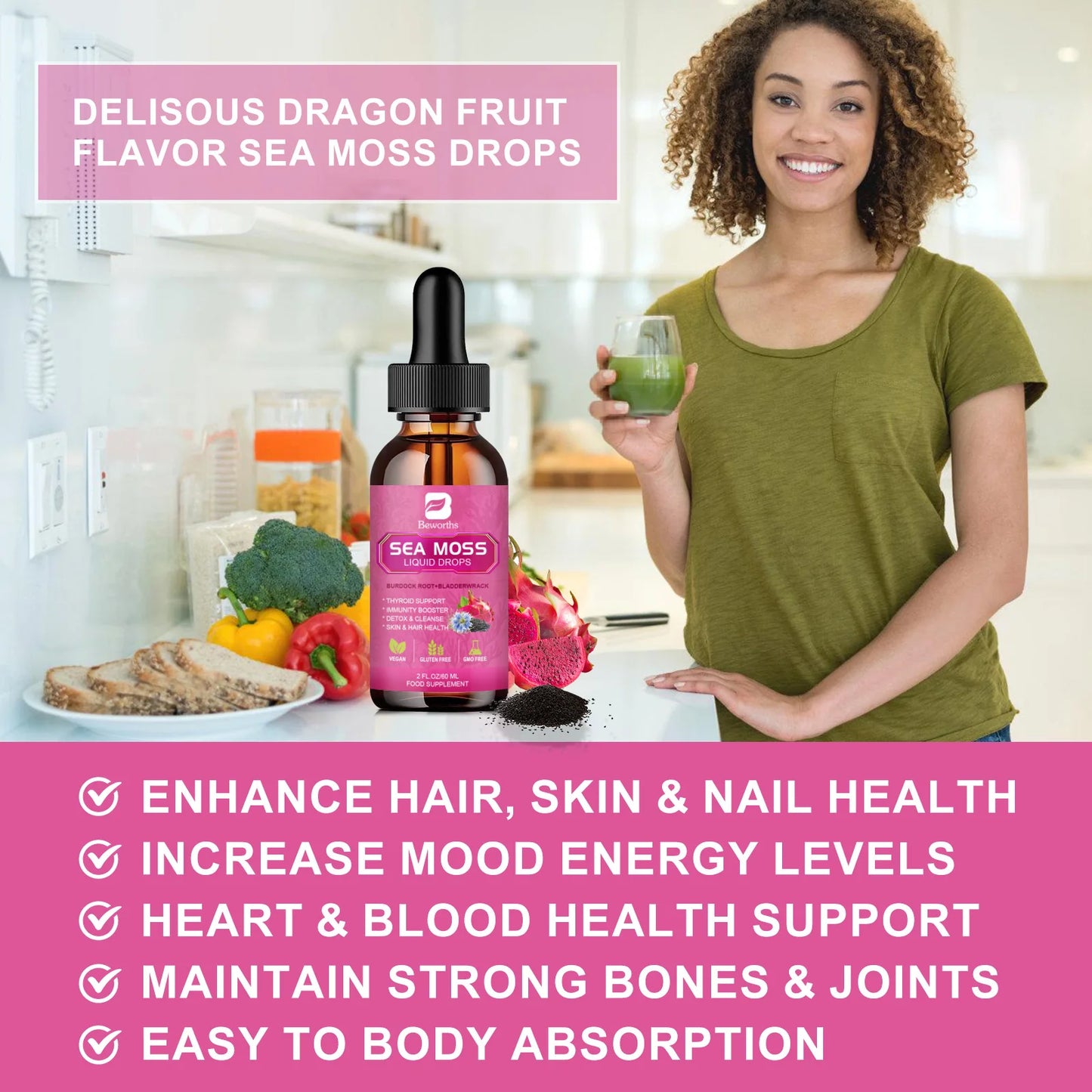Beworths Seamoss Liquid Drops Black Seed Oil Burdock Root