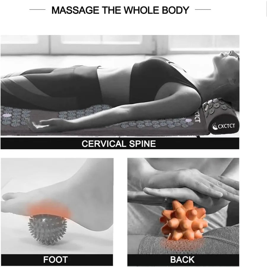 Extra Long Yoga Acupressure Mat Set for Back and Neck Pain Relief: Large Magnetic Acupressure Body Mat with Pillow Ideal for Me