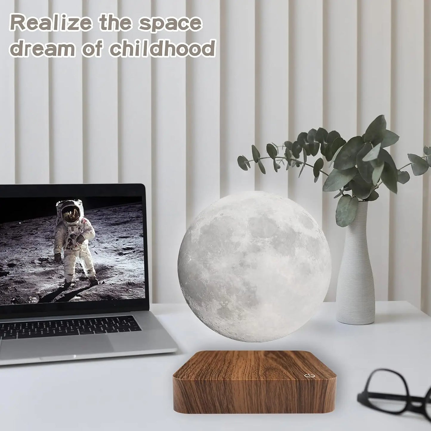 Mexllex Magnetic Floating Moon Lamp with Wooden Base