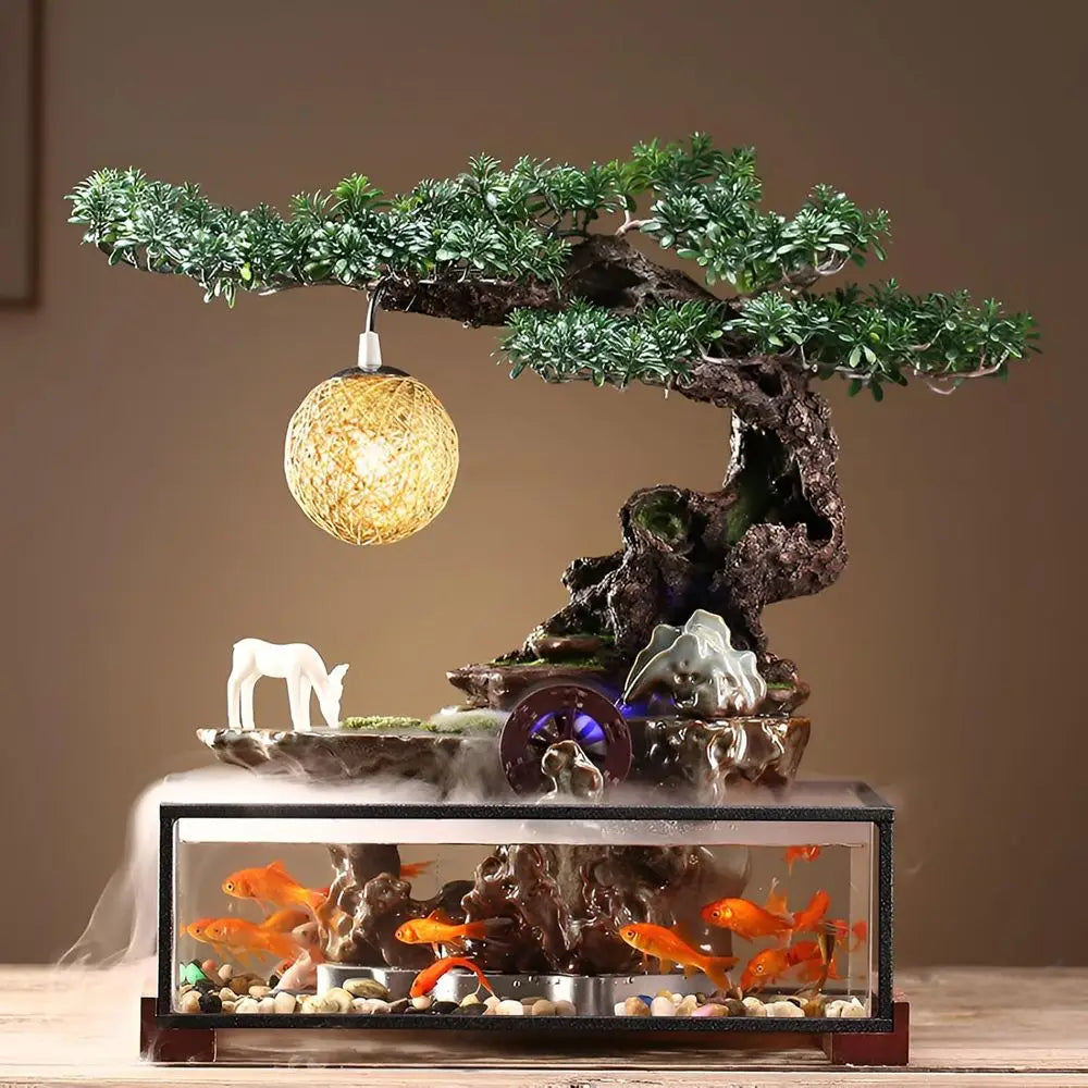 Tabletop Fish Bowl Fountain With LED Mist Maker And Crystals