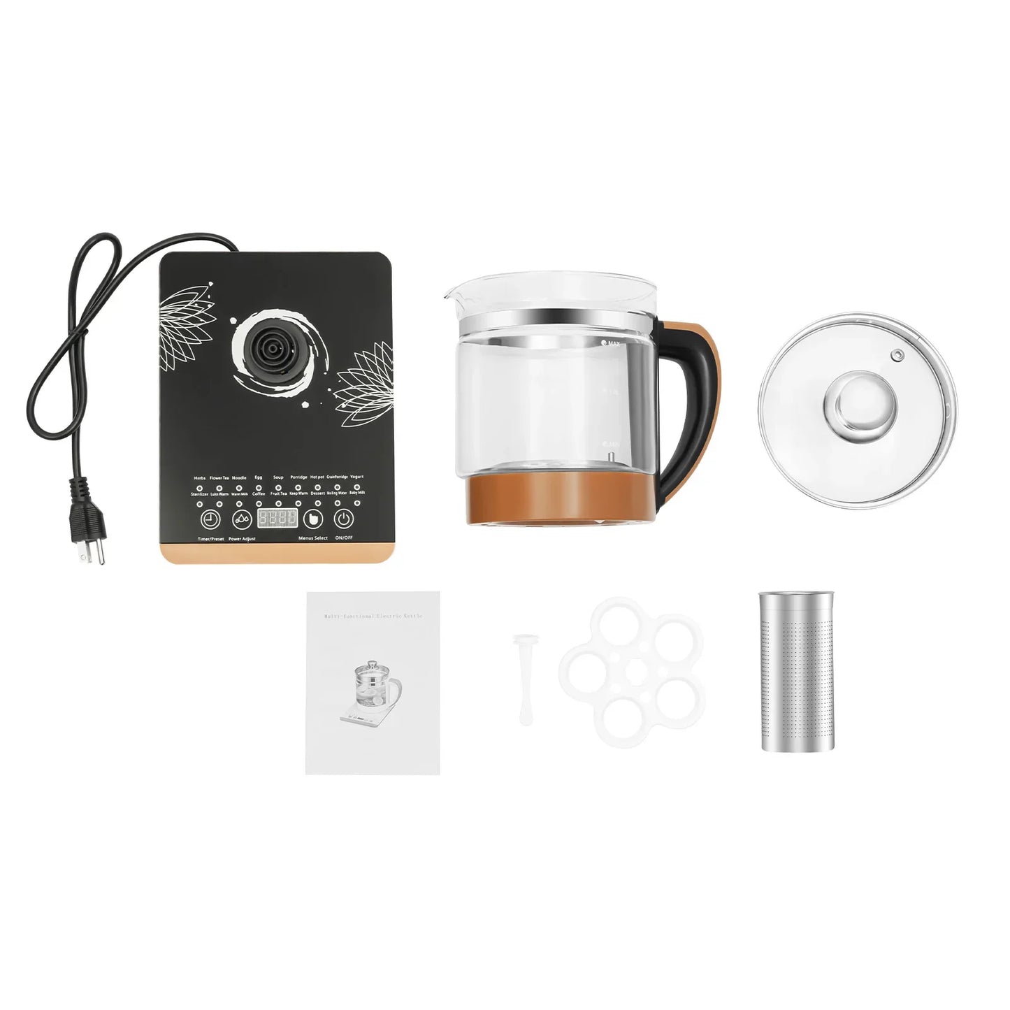 Bymaocar Multifunctional Glass Kettle With Filter And Digital Heating Base
