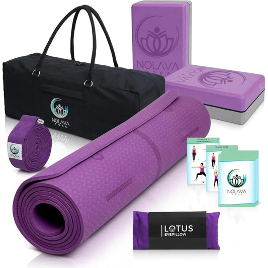 Yoga Mats Complete Sets TPE NonSlip EcoFriendly Includes Mat Blocks Strap More 6pc or 7pc Sets Ideal for Pilates Yoga an