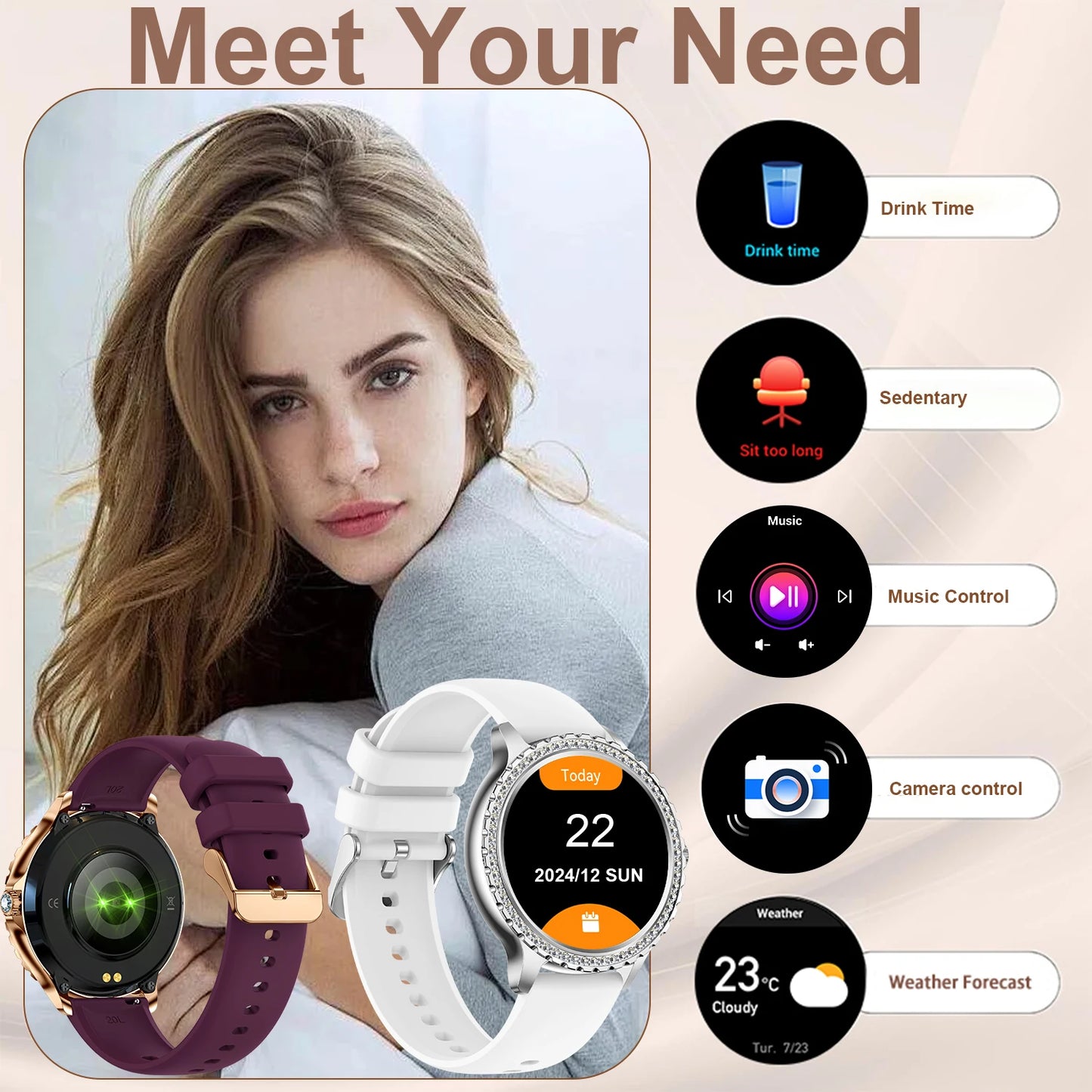 INNOFOVO Women's Smartwatch Touchscreen Fitness Tracker Wireless Calls