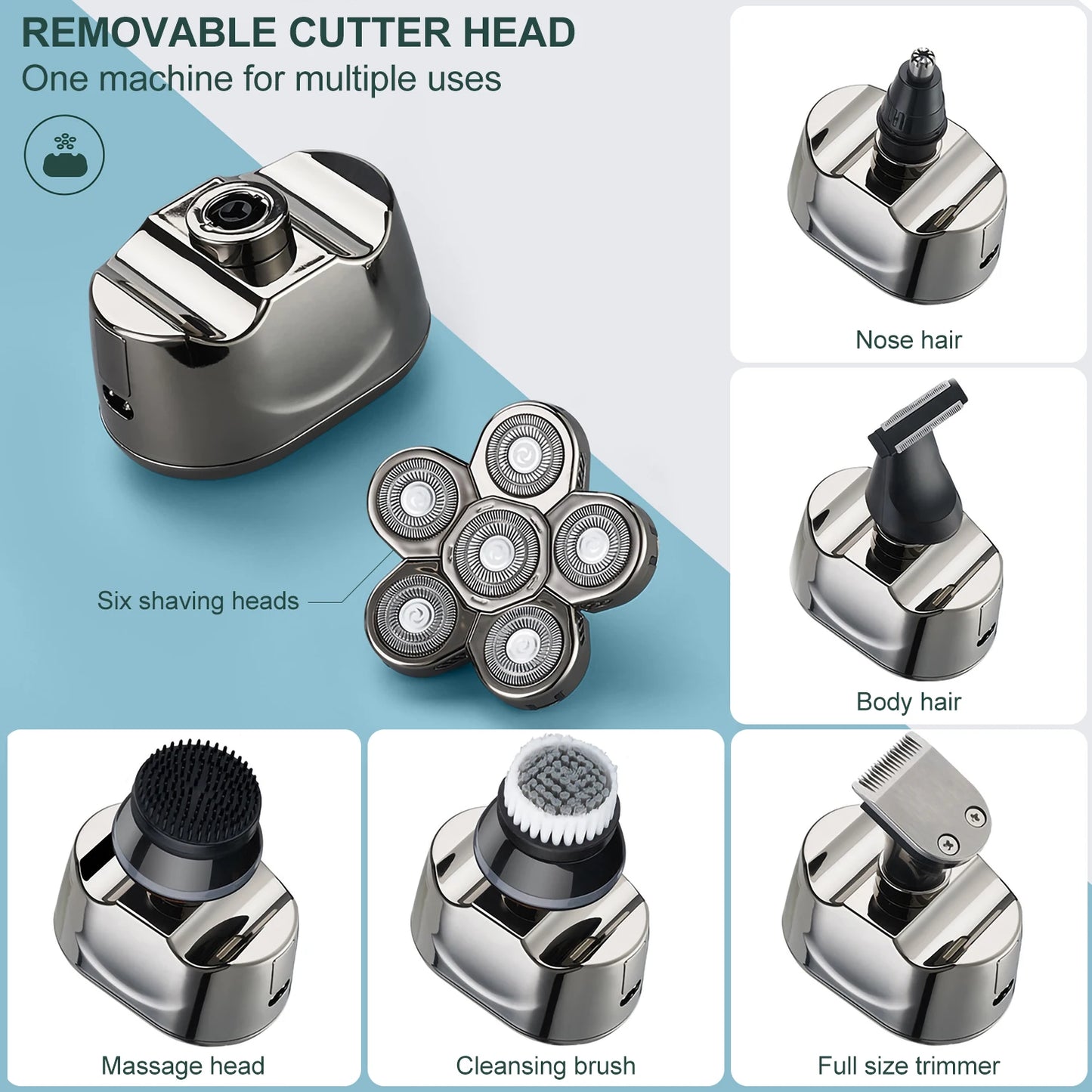 Solimpia 6 In 1 Rechargeable Electric Shaver With Floating Heads