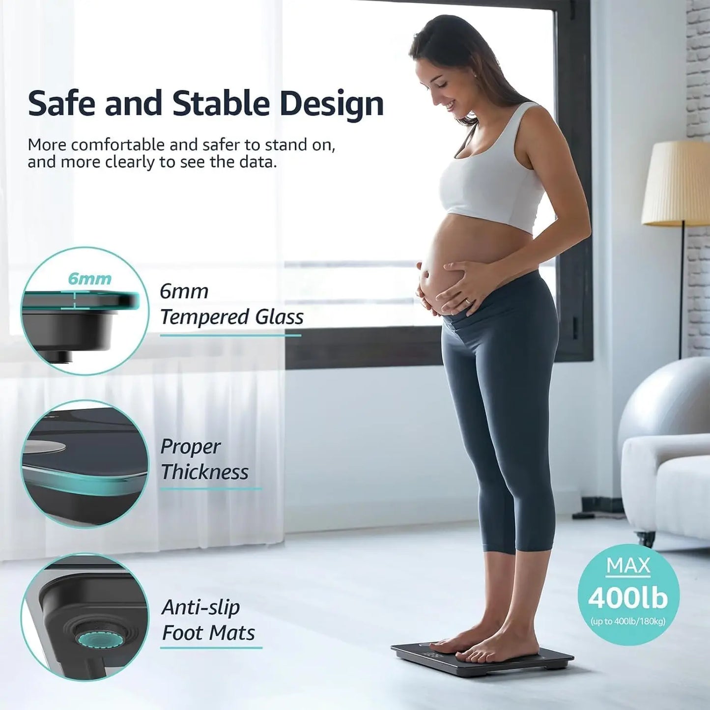 Digital Bathroom Smart Scale With Body Composition Analyzer And App Sync