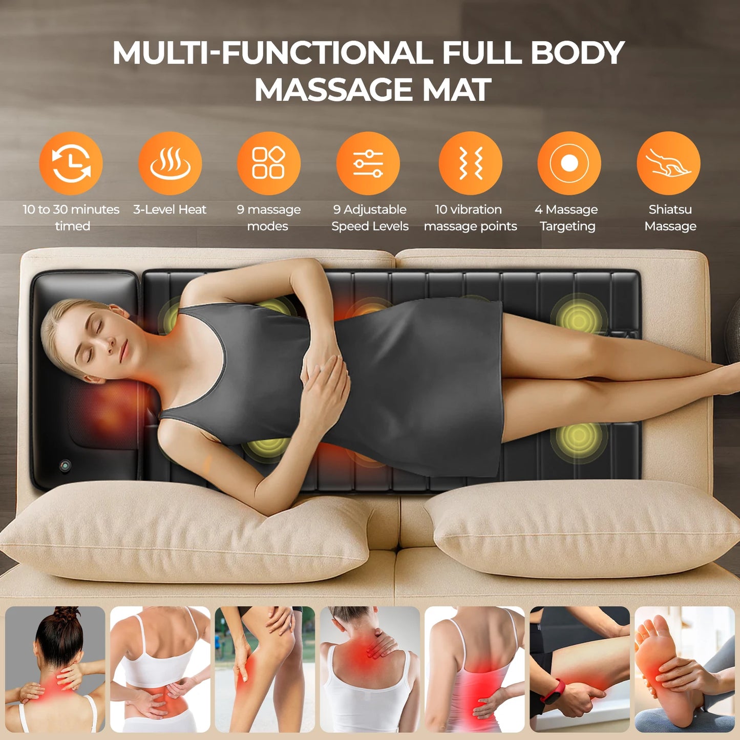 HOMEMASSA Shiatsu Full Body Massage Mat With Heat Therapy