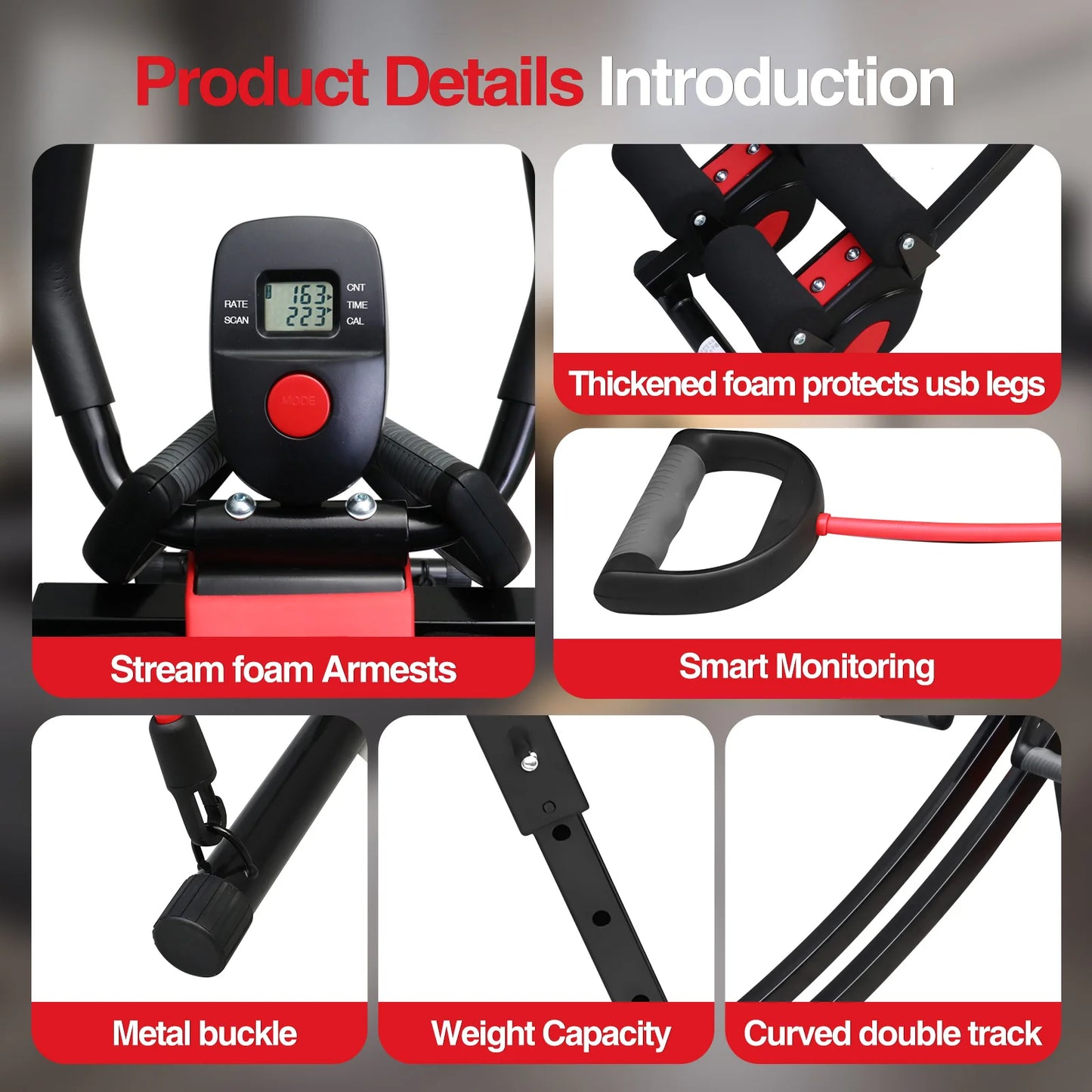 Foldable Abdominal Curling Exercise Machine With Dual Track Home Gym