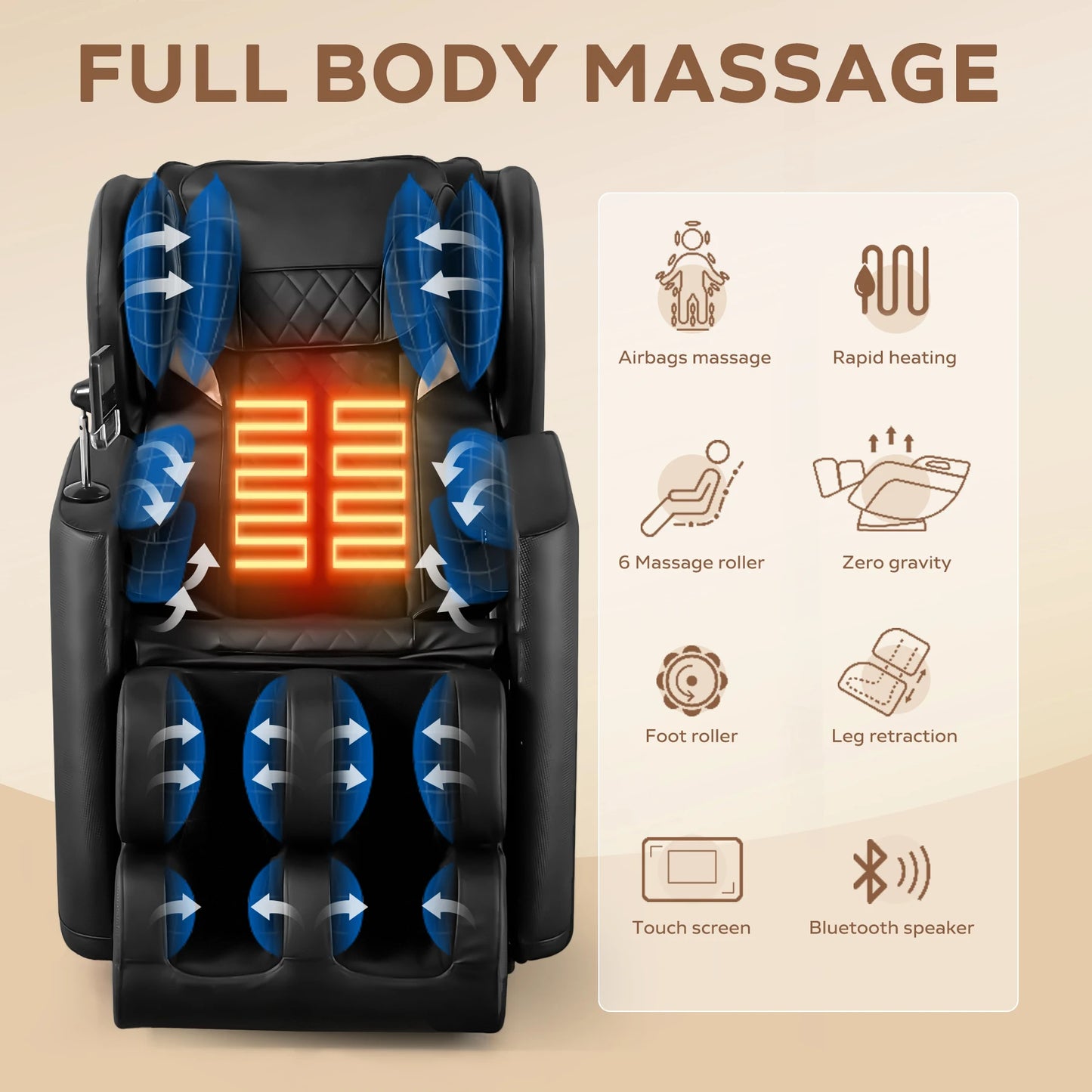 BILITOK Zero Gravity Massage Chair With Heating And Bluetooth Speaker