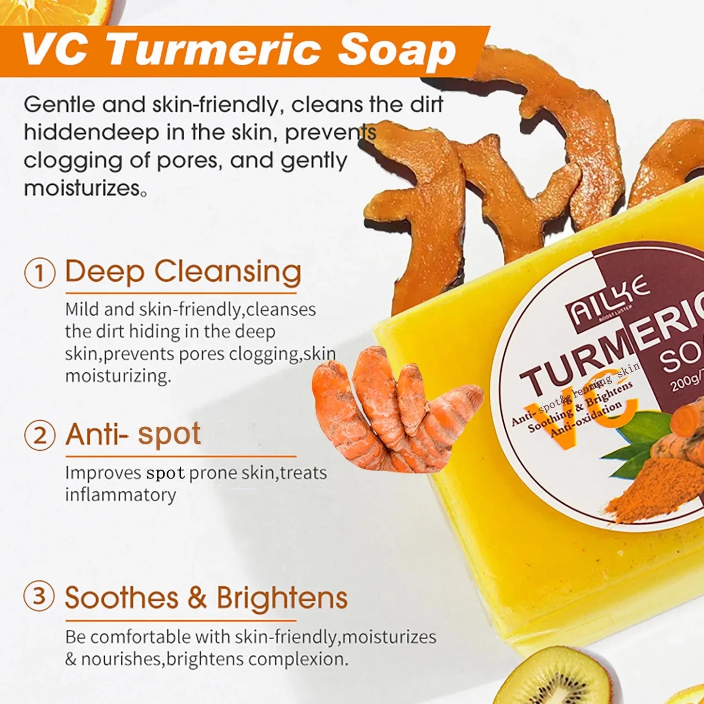 AILKE Turmeric Acne Bath Soap for Face and Body Brightening