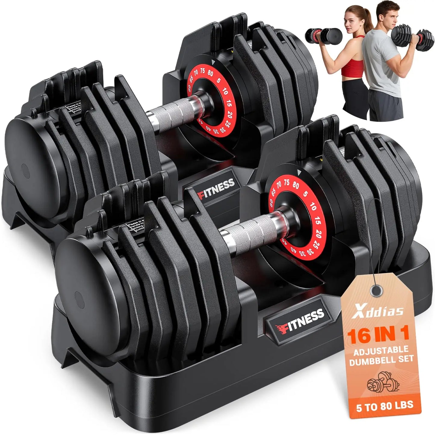 XDDIAS Adjustable Dumbbells Set Of 2 One Hand Quick Adjust