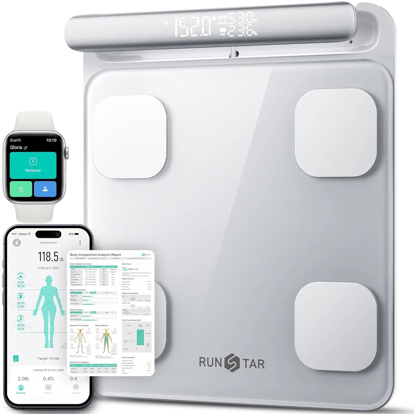 Smart Body Composition Scale 8 Electrodes BMI Analysis App Sync