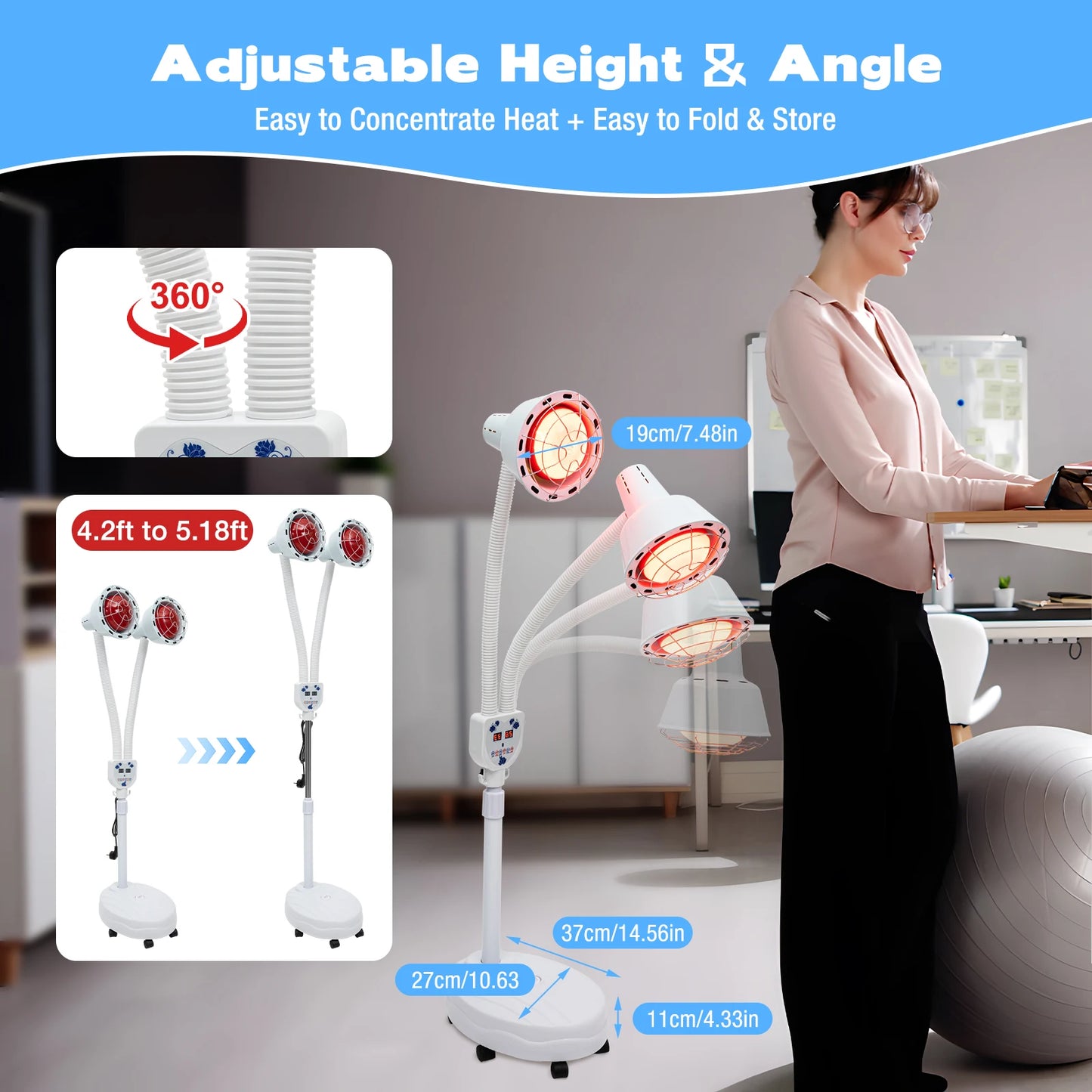 275W Two-headed Infrared Heat Lamp, Adjustable Beauty Timer Light, 360° Rotatable Health Care Heating Lamps