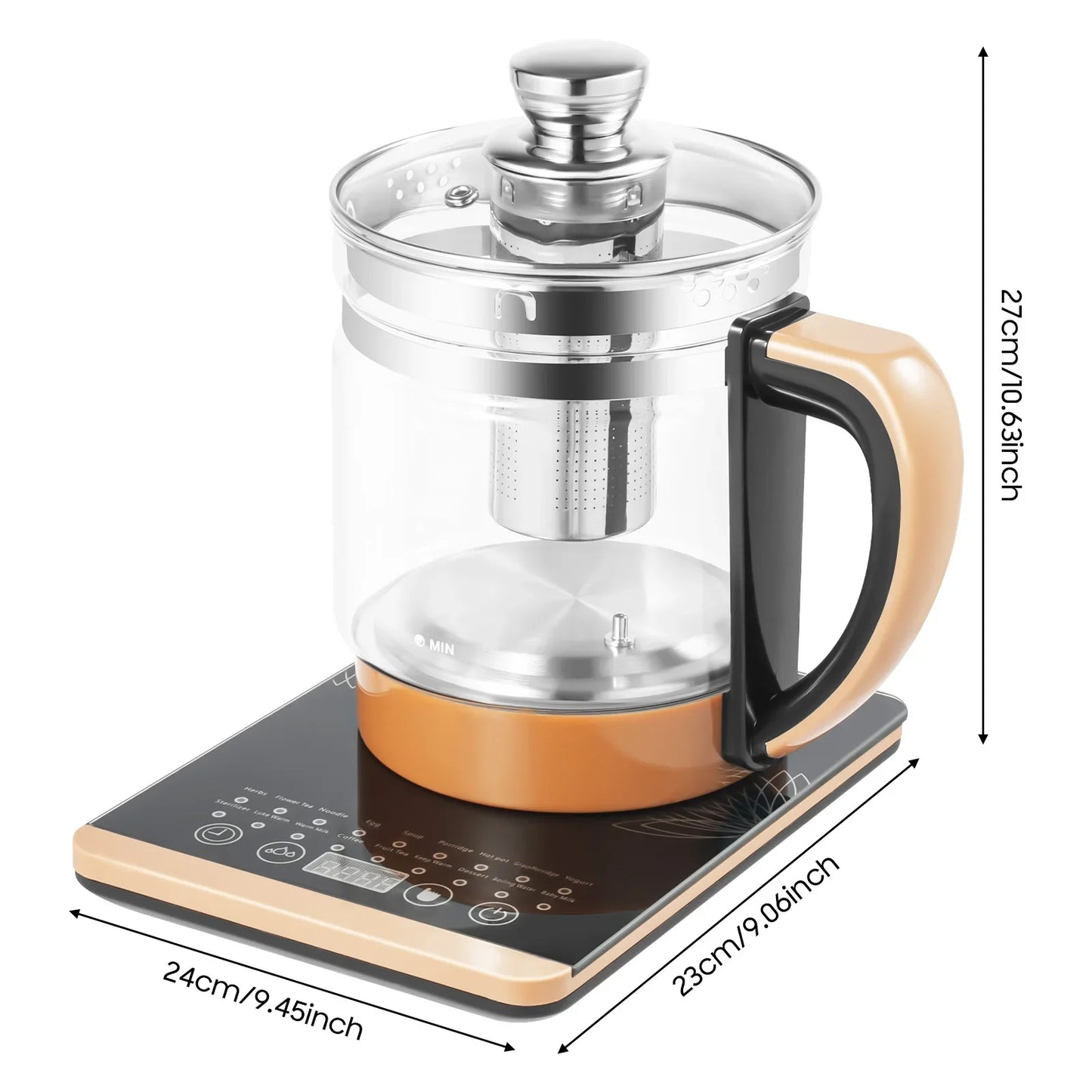 Bymaocar Multifunctional Glass Kettle With Filter And Digital Heating Base