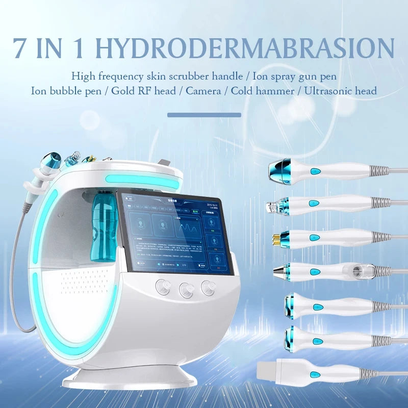 New 7 In 1 Smart Ice Blue Hydra oxyge Dermabrasion Facial Mahcine Skin Cleaning Skin Analyzer Dermabrasion Facial Aquafacial