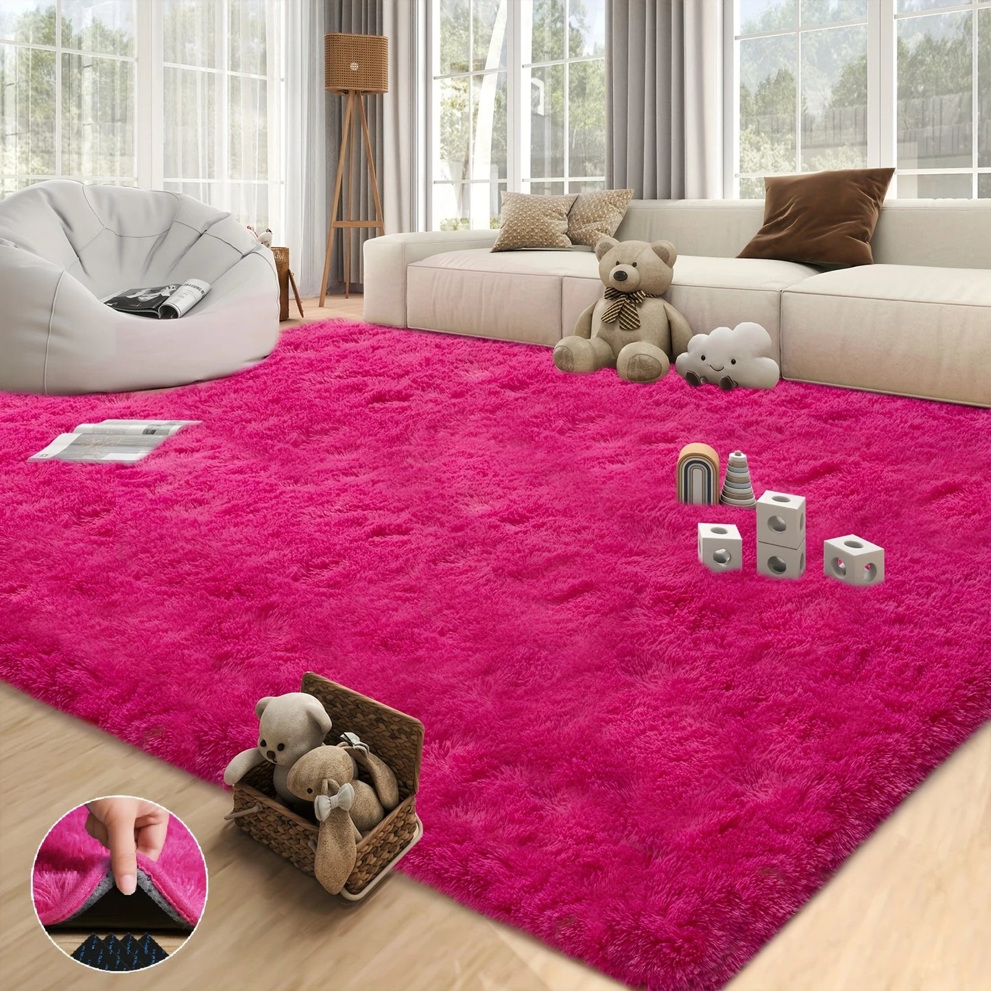 NONEDesign Soft Shag Rug Non-Slip For Living Room 4 Stickers
