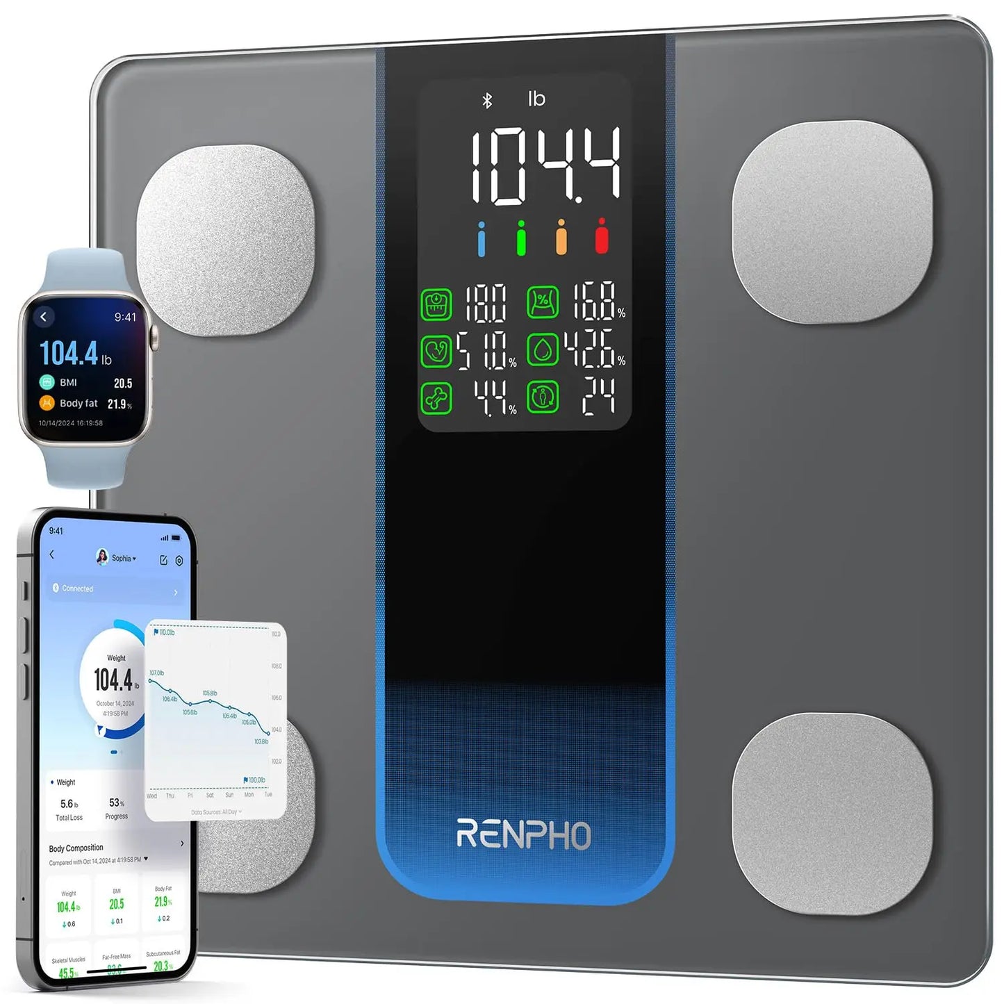 Smart Scale Featuring 7 In 1 BMI Body Fat Bluetooth