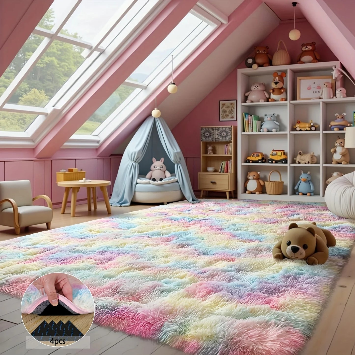 NONEDesign Shaggy Tie Dye Rainbow Rug For Living Room