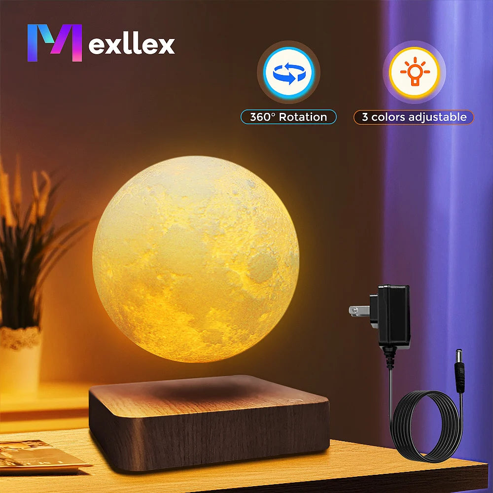 Mexllex Magnetic Floating Moon Lamp with Wooden Base