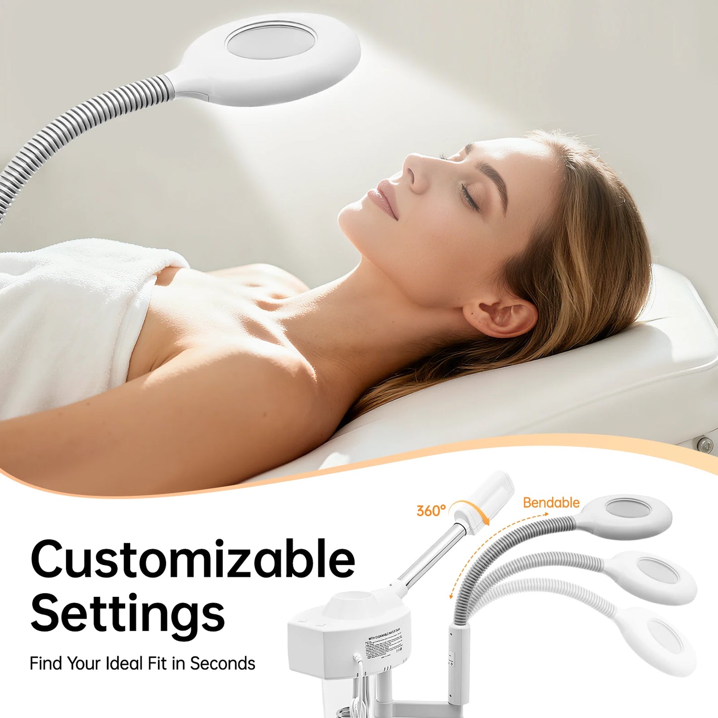 Bymaocar White Professional Facial Steamer 800W 110V Two In One