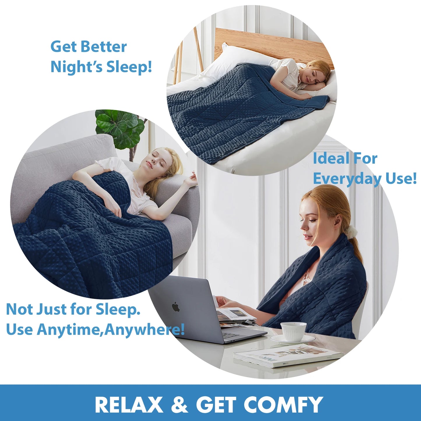 Navy Blue Thick All Season Bed Blankets for Sofa Single Double Couple Soft Minky Weighted Throw Heavy Blanket with Premium Glass