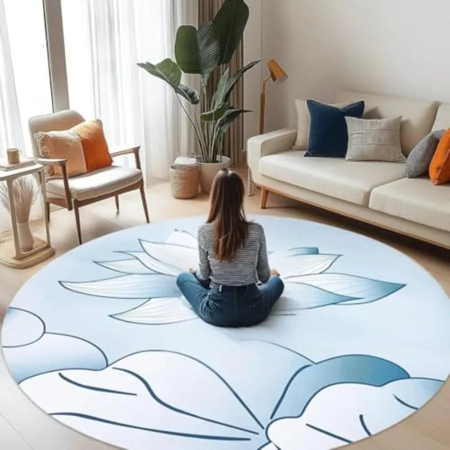 Round Meditation Yoga Mat with Large Lotus Design for Home and Outdoor Use NonSlip Natural Rubber Surface Ideal for Yoga Stretc