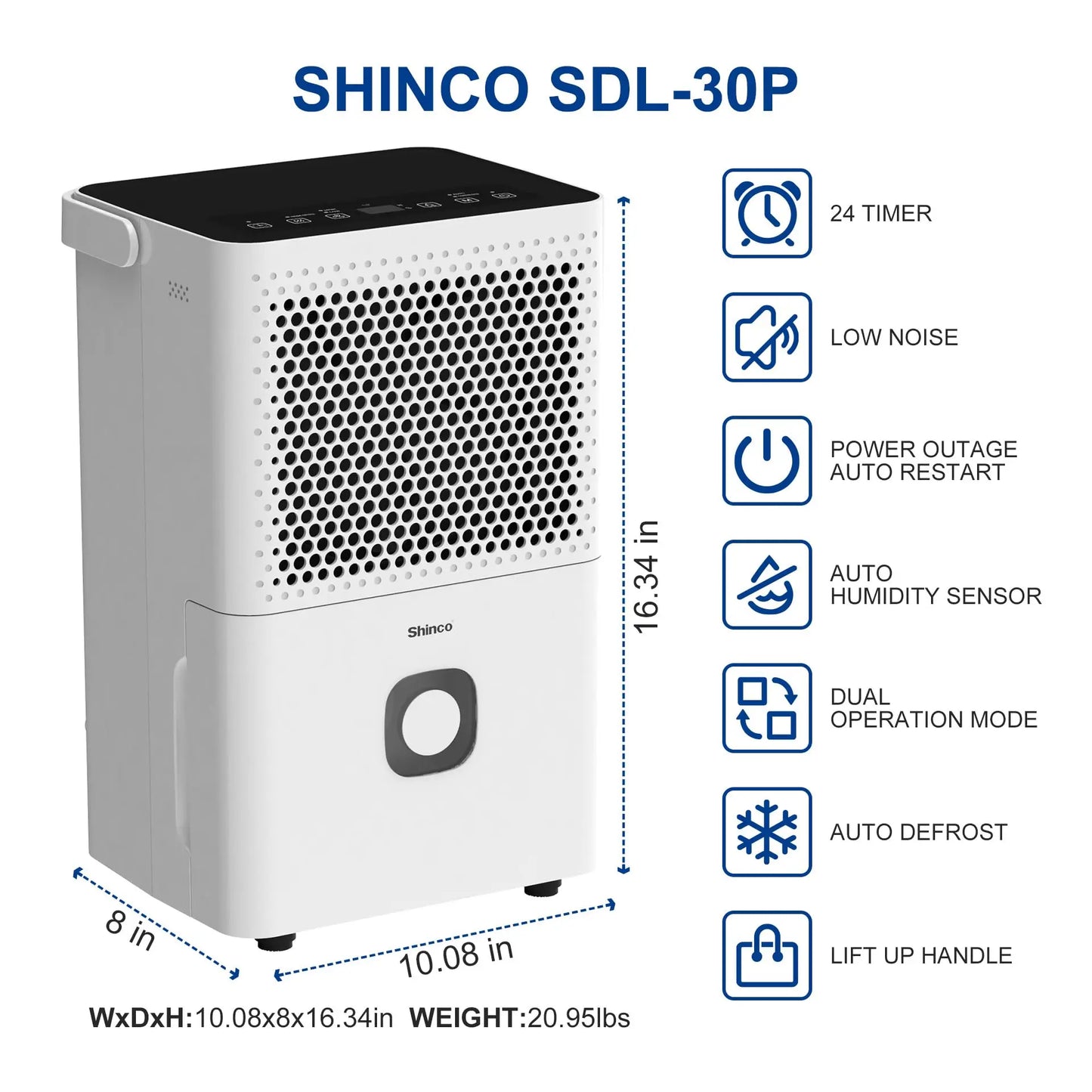 Shinco 30 Pint Basement Dehumidifier With Drain Hose