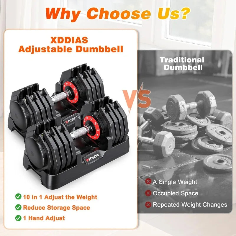 XDDIAS Adjustable Dumbbells Set Of 2 One Hand Quick Adjust