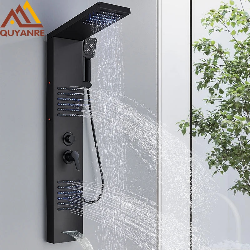 Quyanre LED Shower Panel Tower System Rain Waterfall Massage