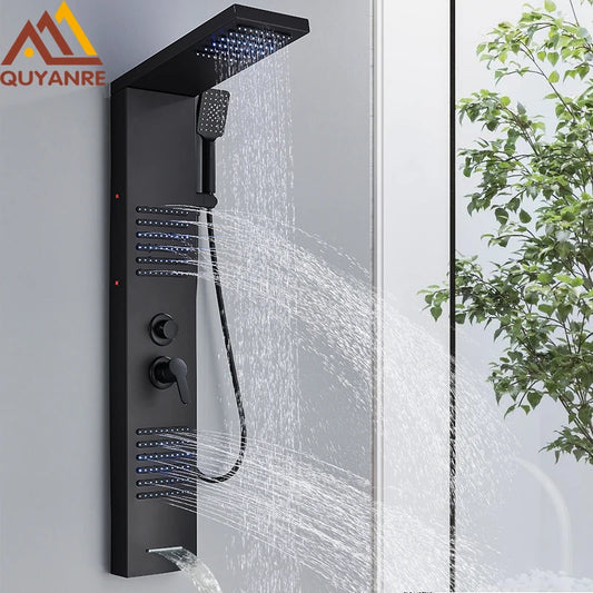 Quyanre LED Shower Panel Tower System Rain Waterfall Massage