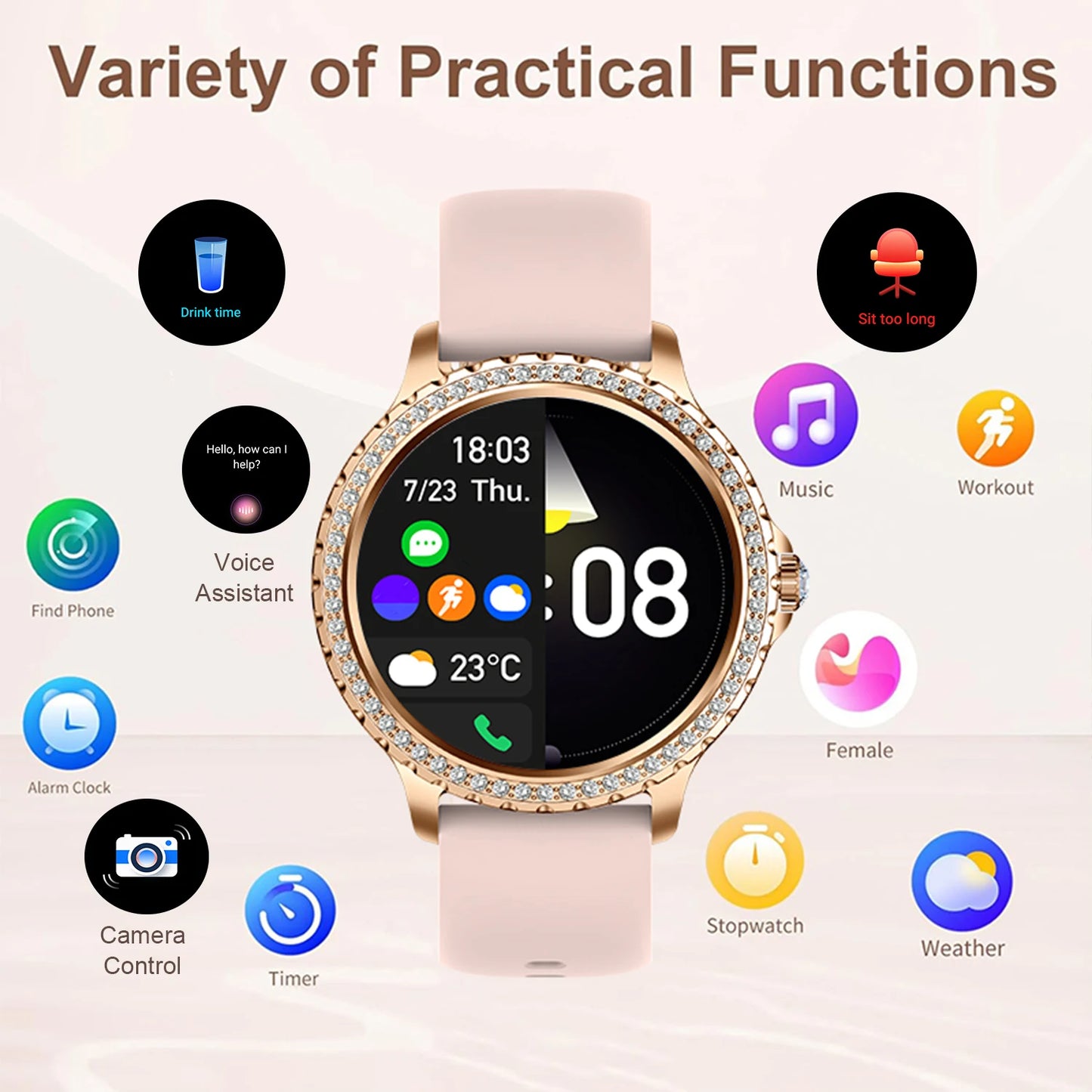 INNOFOVO Women's Smartwatch Touchscreen Fitness Tracker Wireless Calls