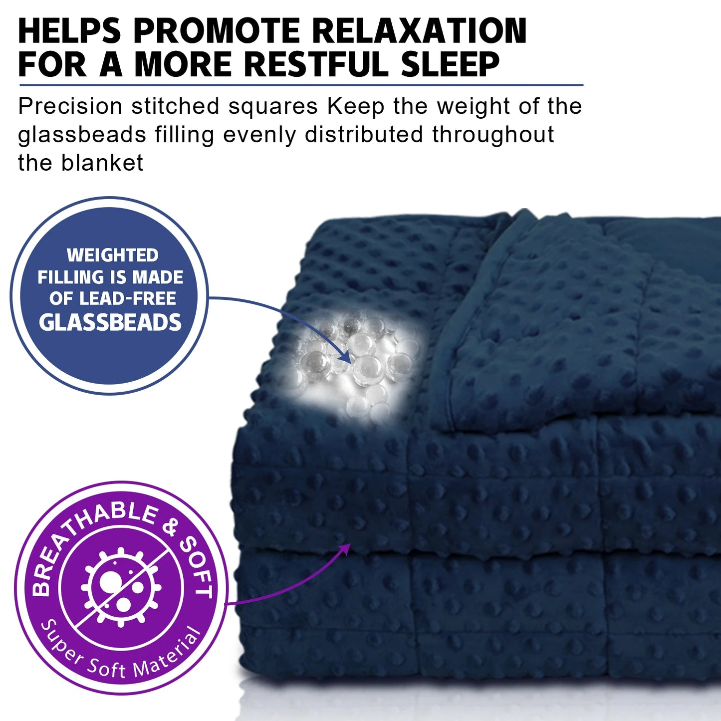 Navy Blue Thick All Season Bed Blankets for Sofa Single Double Couple Soft Minky Weighted Throw Heavy Blanket with Premium Glass