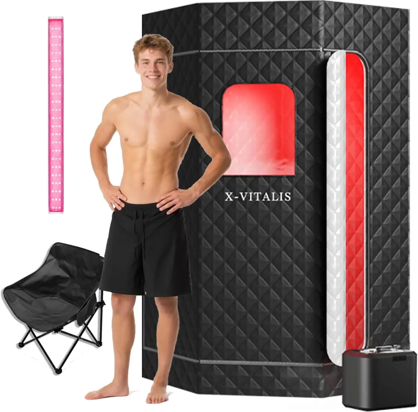 Portable Home Steam Sauna with Red Light Therapy for Relaxation and Wellness