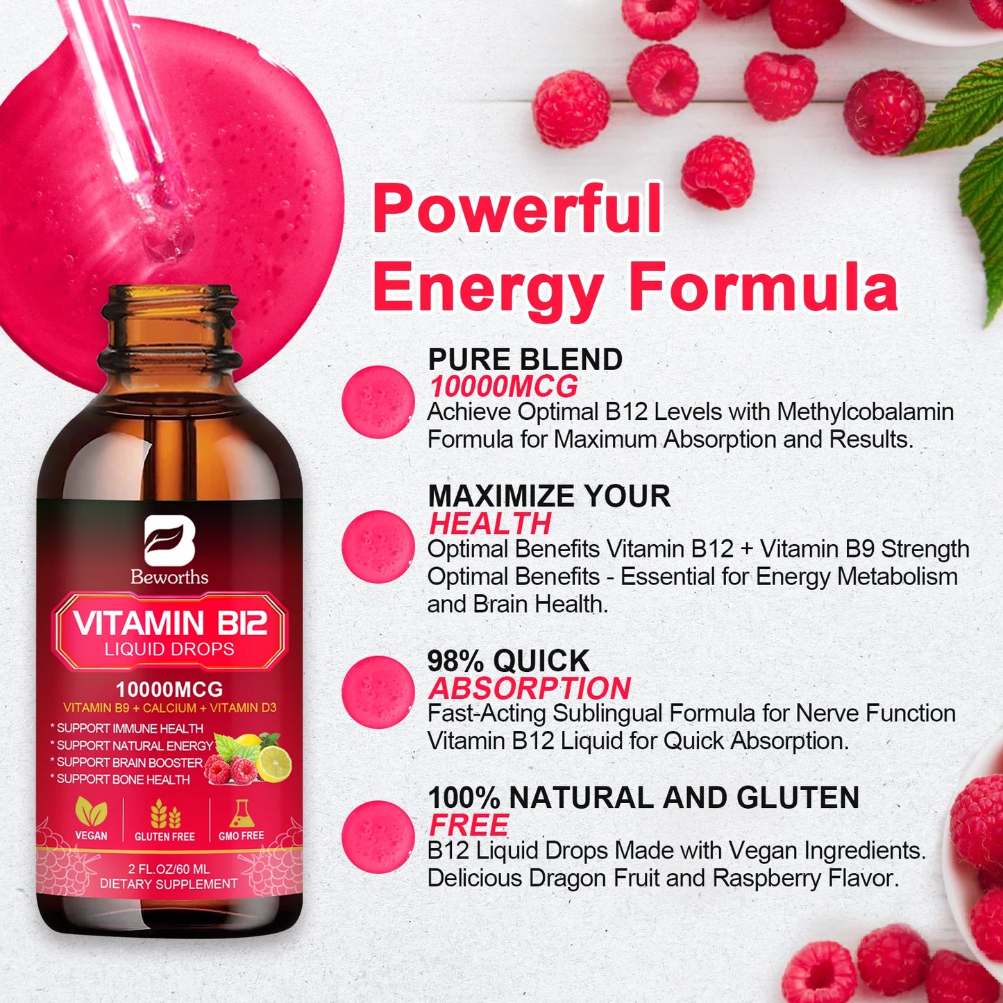 Beworths Vitamin B12 Drops for Energy Immune and Digestion