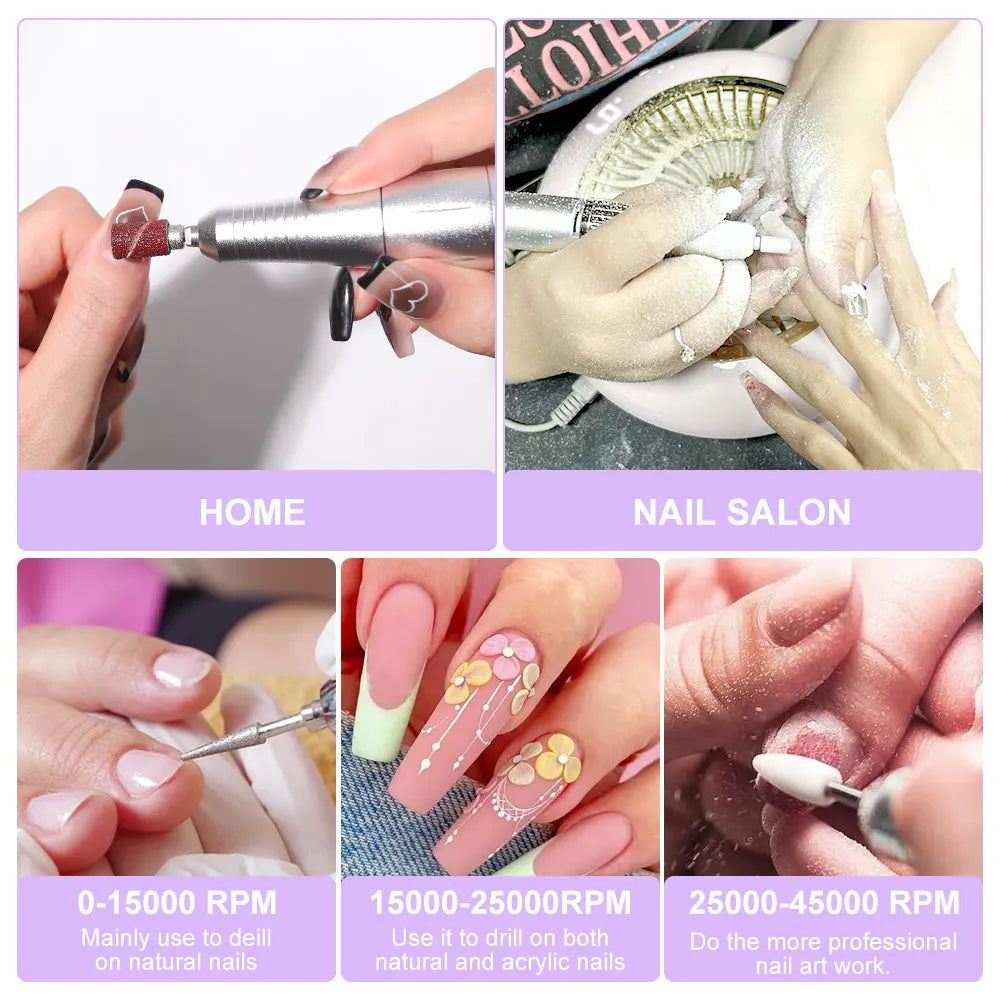 Nail Drill 45000 RPM Rechargeable Electric File For Acrylic Gel