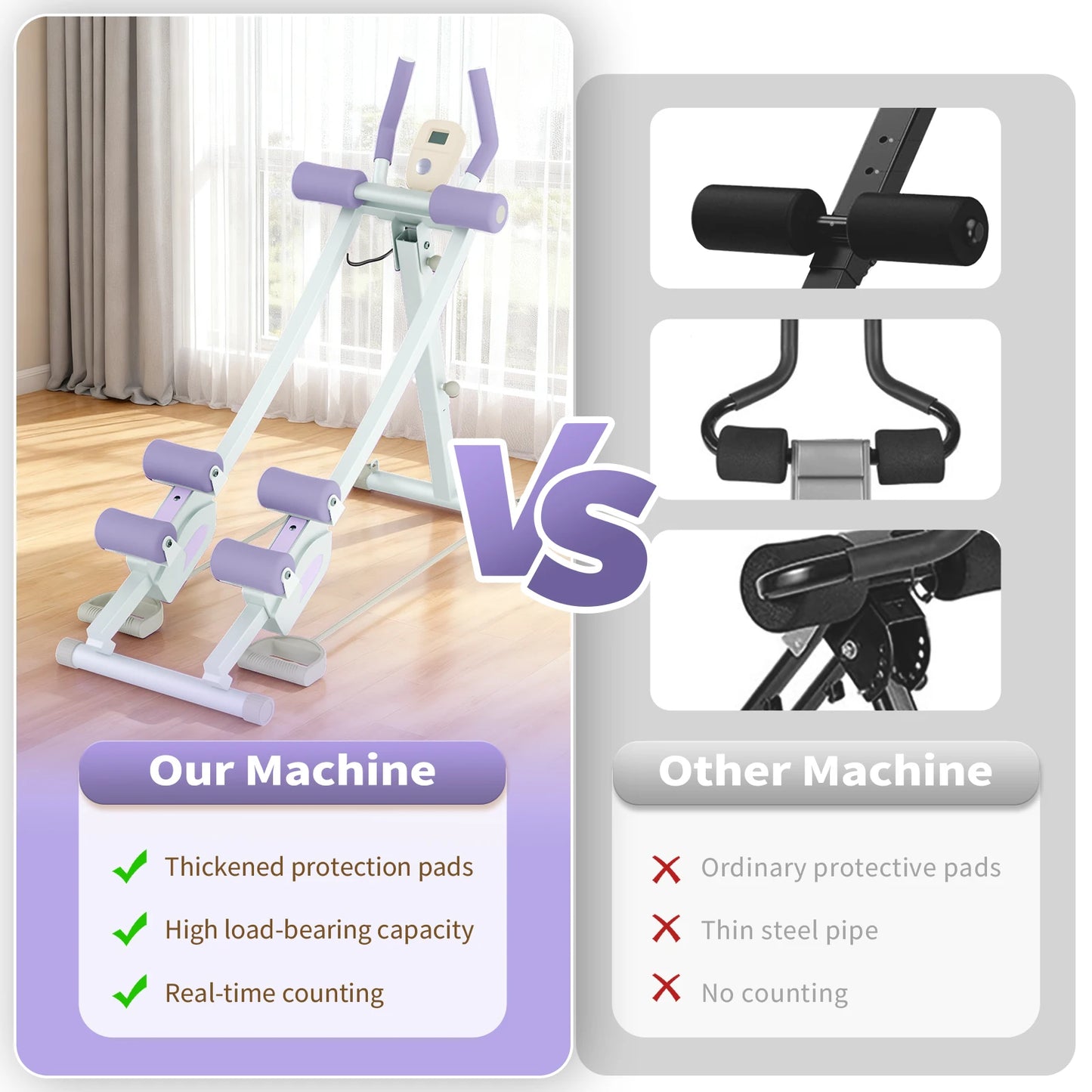 Foldable Abdominal Curling Exercise Machine With Dual Track Home Gym