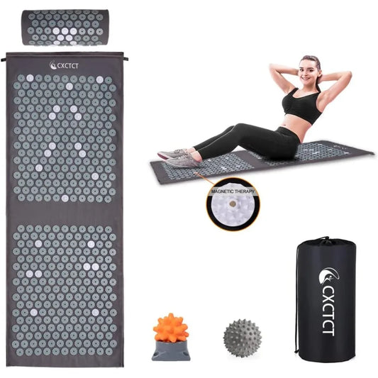 Extra Long Yoga Acupressure Mat Set for Back and Neck Pain Relief: Large Magnetic Acupressure Body Mat with Pillow Ideal for Me