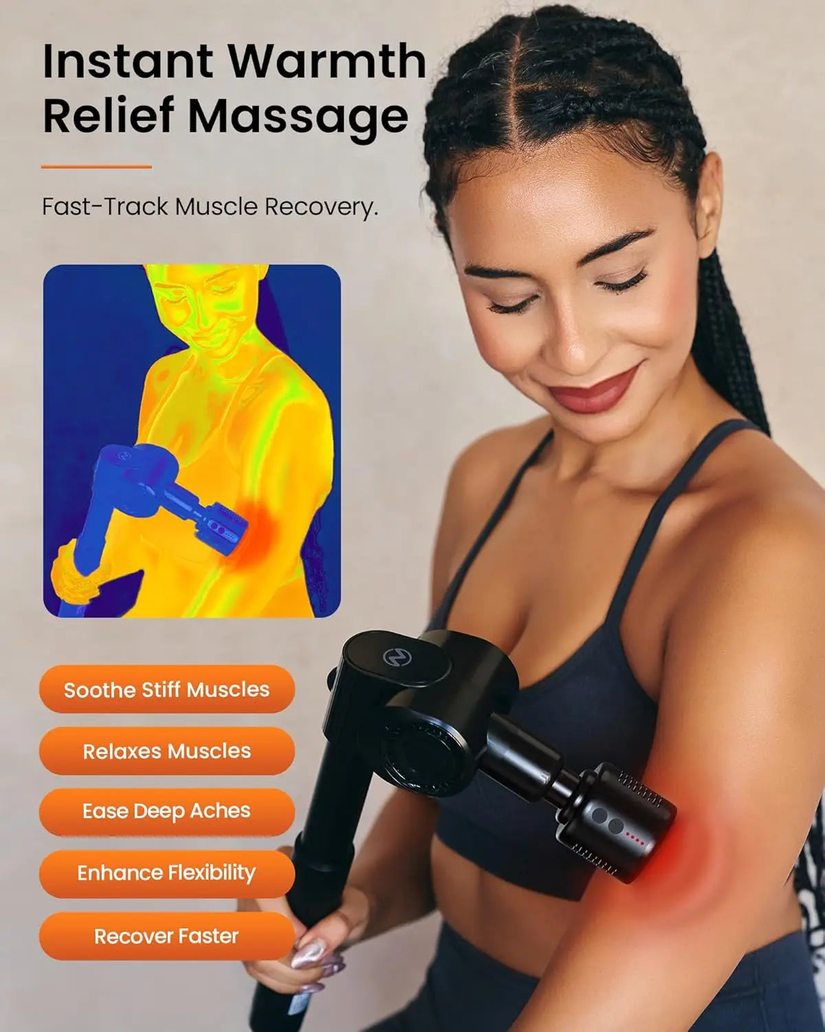 Heat Cold Massage Gun Retractable Handle 32 Speeds Foldable