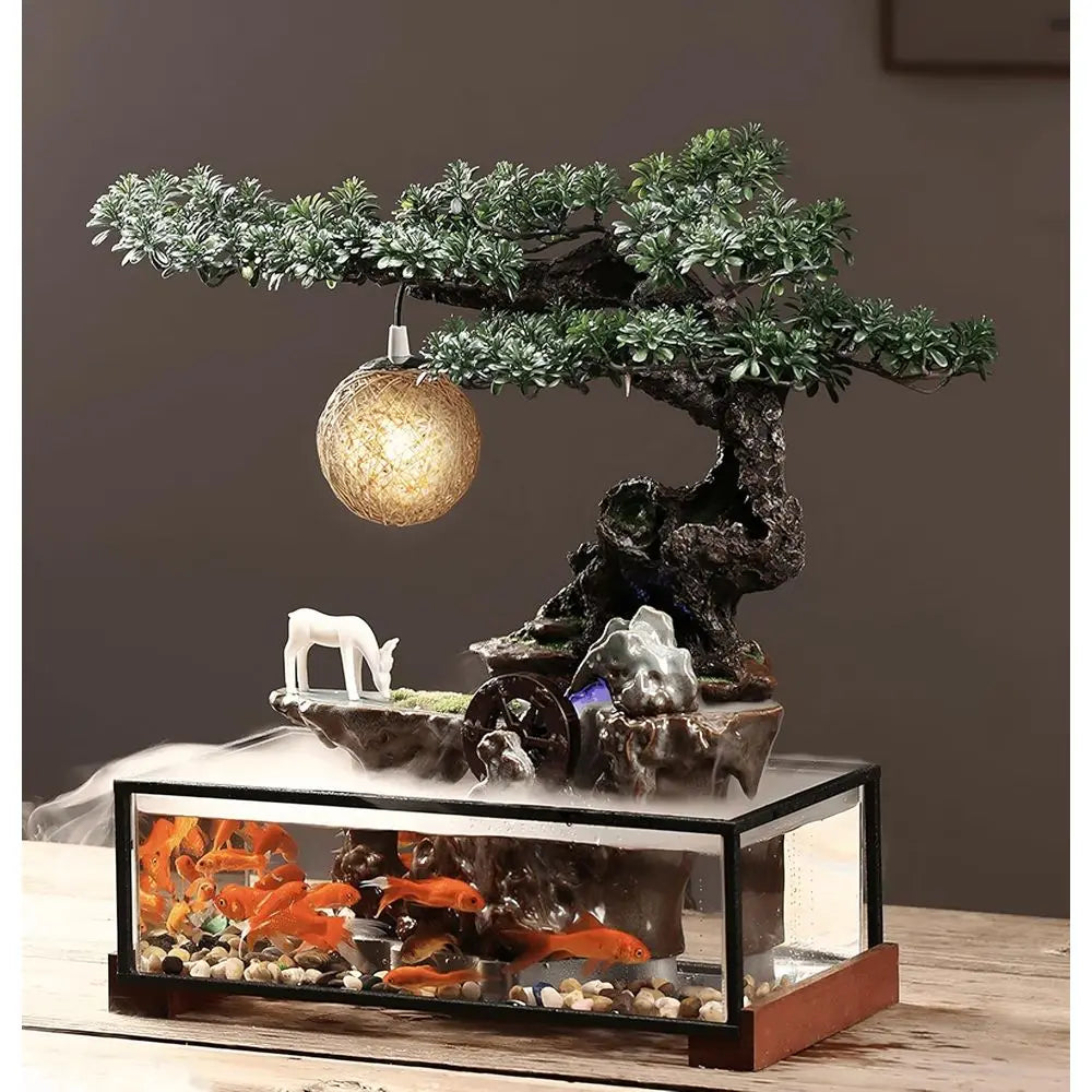 Tabletop Fish Bowl Fountain With LED Mist Maker And Crystals