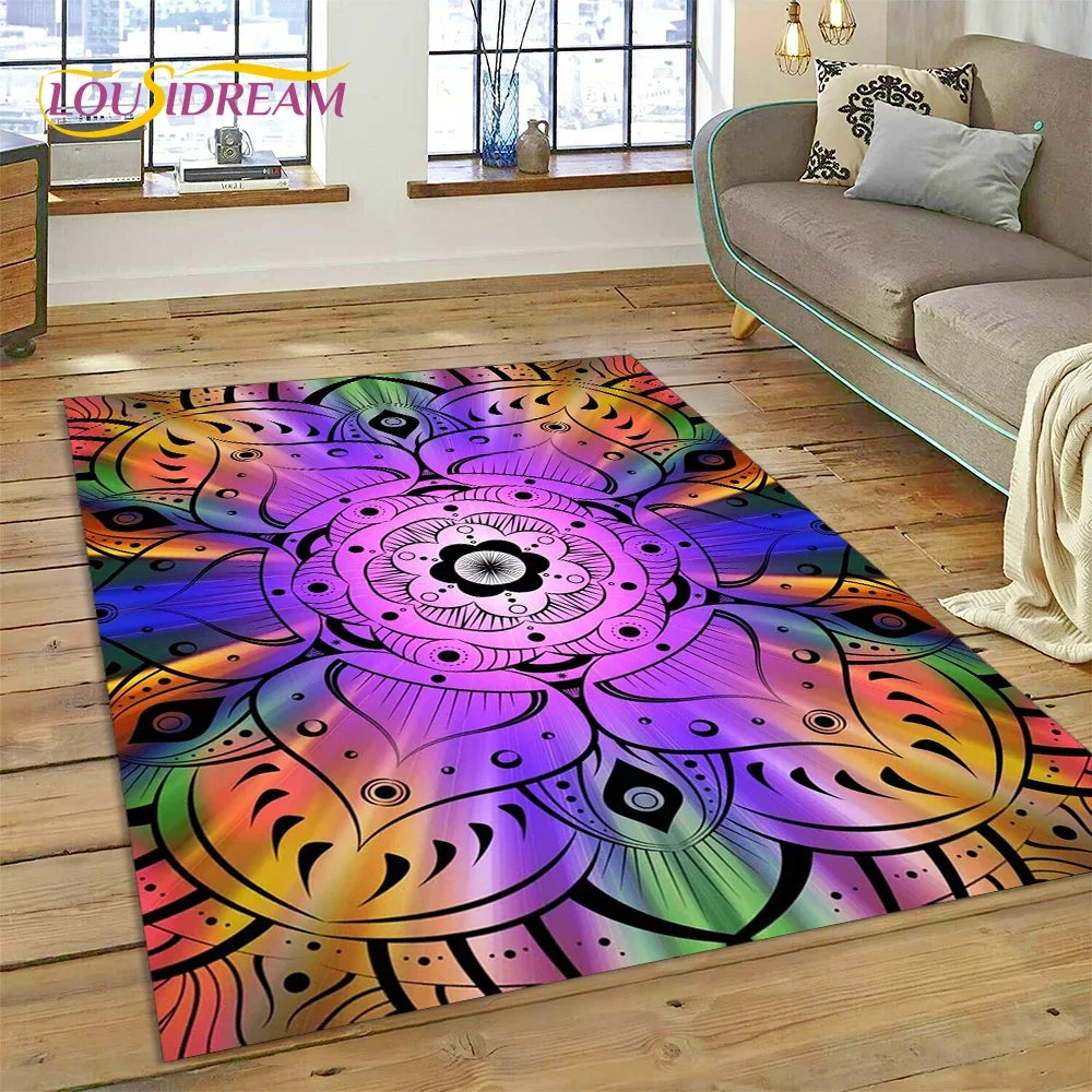 Meditation Mandala Bohemia Nature Spirit Yoga Carpet Rug for Home Living Room Bedroom Sofa Doormat Decor,Area Rug Non-slip Mat