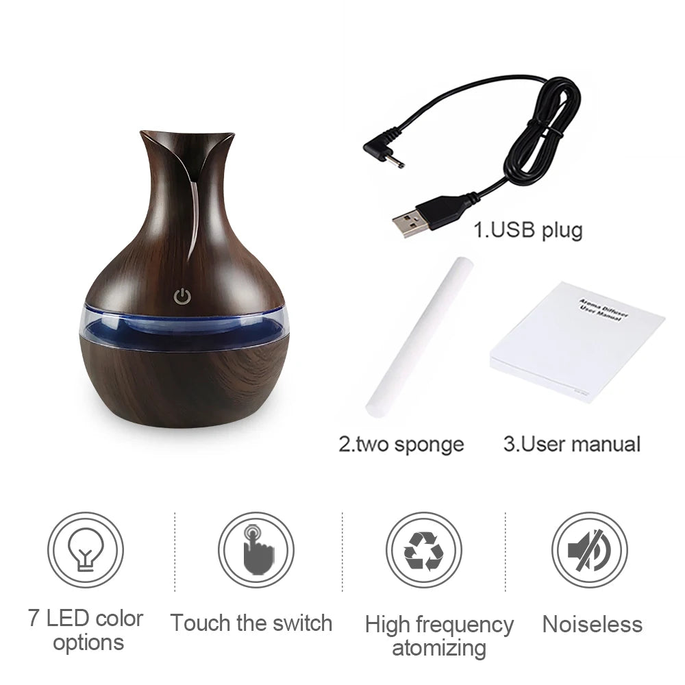 Mini USB Diffuser with 7-Colors LED night light Aromatherapy Air Humidifier 300ml Cool Mist Maker for home bedroom